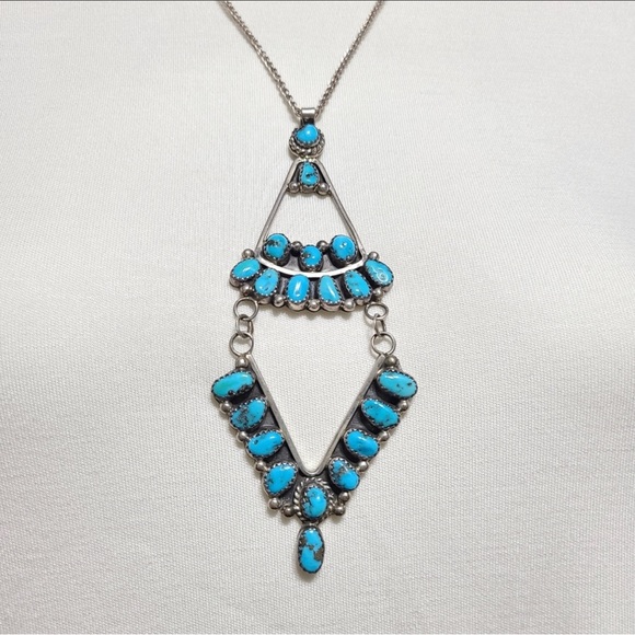 John W Kessler Navajo Native American Turquoise Sterling Silver Necklace Pendant - Picture 2 of 6